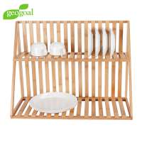 New Design 2Tier Bamboo Standing Mult-function Dish Rack Assemble wooden Drying rack Dish Storage Rack