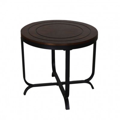 New Design Living Room Furniture Classical Design Small Round Solid Wood Coffee Table With Black X-Shaped Metal Legs