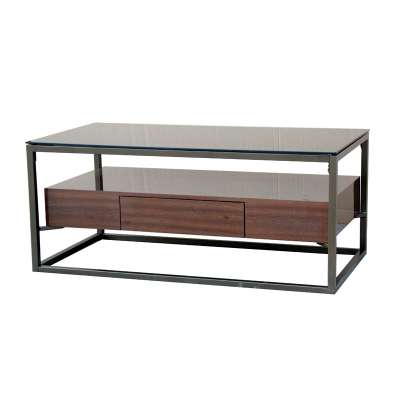 Hot sale Interior living room furniture Modern design double layer metal structure glass desktop coffee table