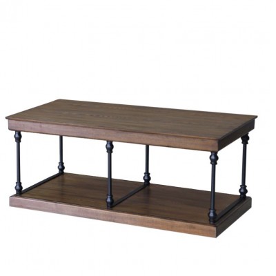 Sell Best Living Room Furniture  Retro Design Black Metal Stand High Quality Solid Wood Rectangular Coffee Table