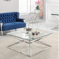 stainless steel Home  coffee/tea   table tempered glass top  Golden/silver Square