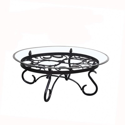 Factory Wholesale Living Room Furniture Creative Design Round Tempered Glass Table Top Double Metal Frame Coffee Table