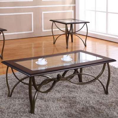 Free Sample Living Room Furniture Black Metal Leg Retro Design Transparent Glass Tabletop Coffee Table