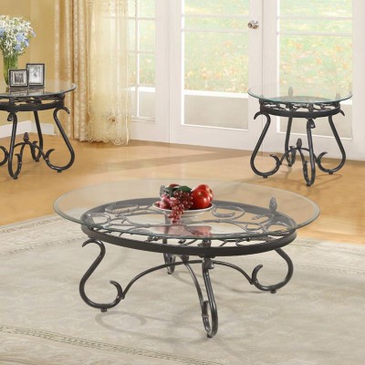 European Design Interior Living Room Furniture Vintage Design Metal Structure Side Table Tempered Glass Round Coffee Table