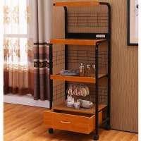 Hot Sale Household Storage & Organization Wooden Metal Frame With Drawer Function Microwave Storage Rack